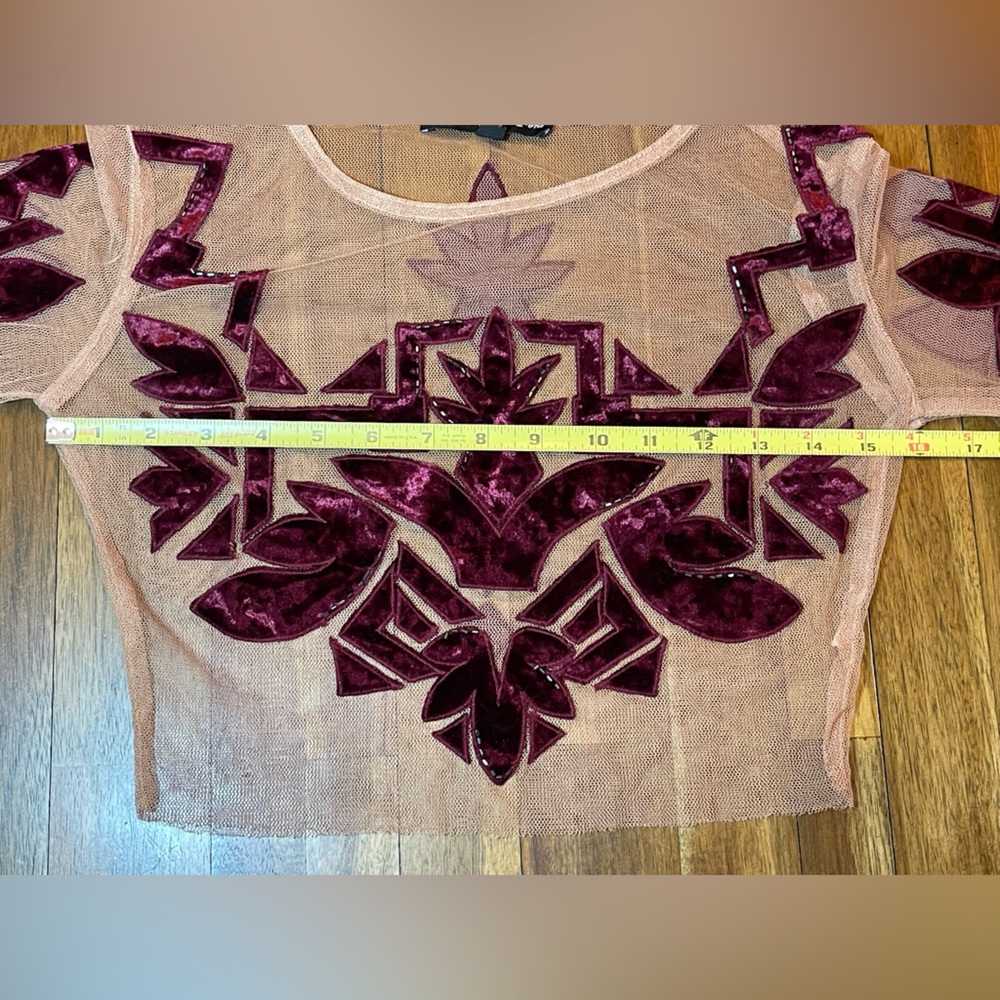 For love and lemons Elegant Sheer Top with Velvet Accents size small - Picture 6 of 11